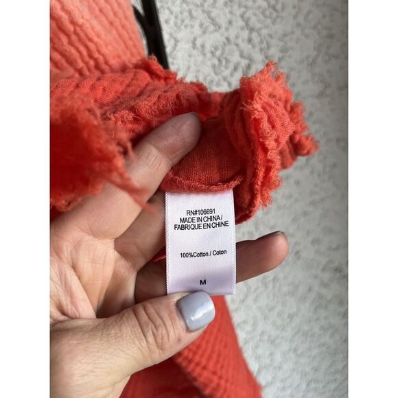 Young Fabulous & Broke Francesca Ombre Front Tie Blouse - Size M - Orange/White - Picture 6 of 7